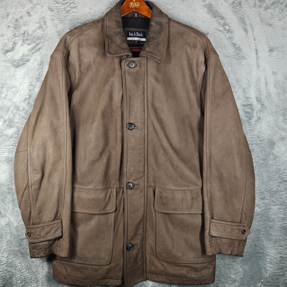 Vintage Genuine Leather Jacket Mens Medium Brown Jos A Bank